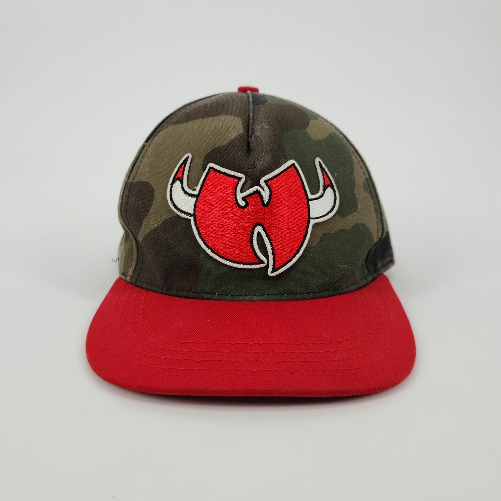 Wu-Tang Horns Logo Camo Snapback Hat Red Brim Urban Streetwear Adjustable Cap